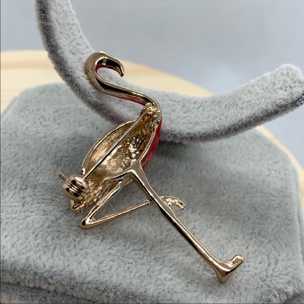 Gold Plated Flamingo Brooch - Picture 4 of 5